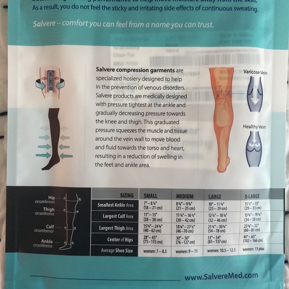SALVERE compression tights/pantyhose/knee high socks 15-20 mmHg black&natural - Picture 5 of 5